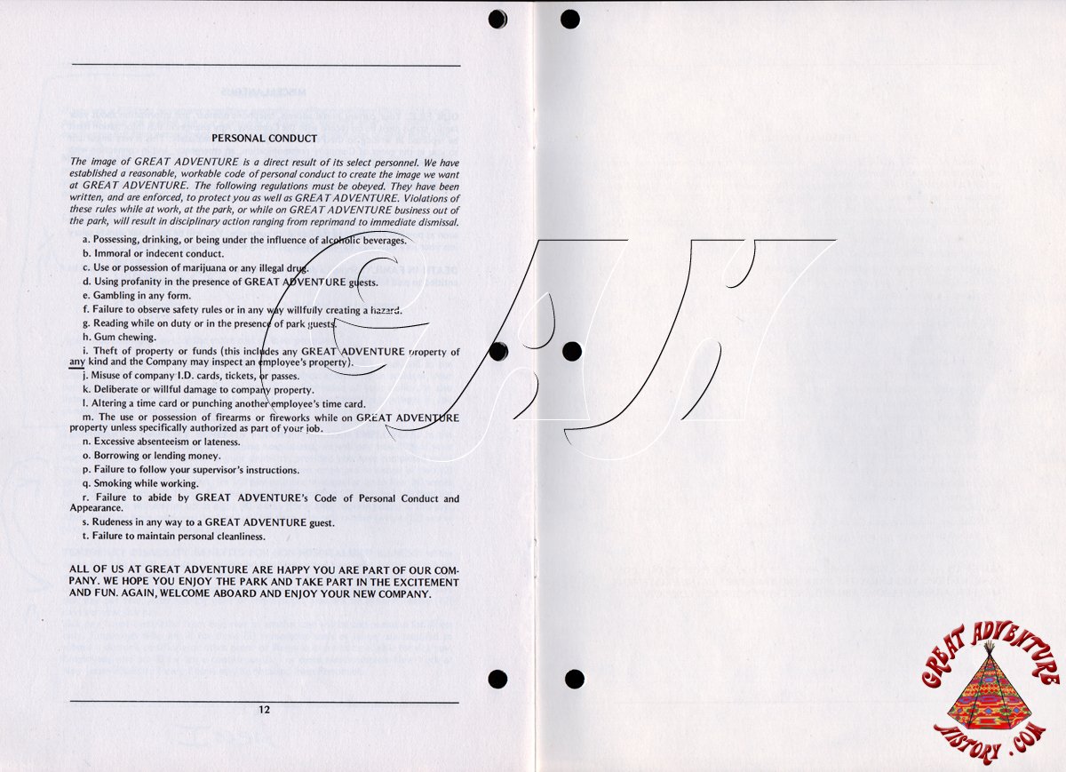 Great Adventure History 1974 Employee Handbook